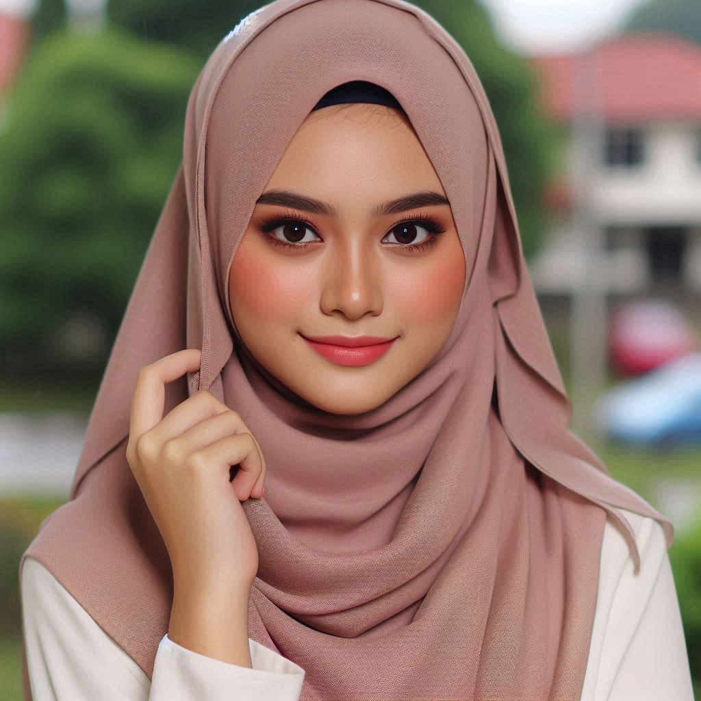 a young beautiful asian malay lady with hijab
